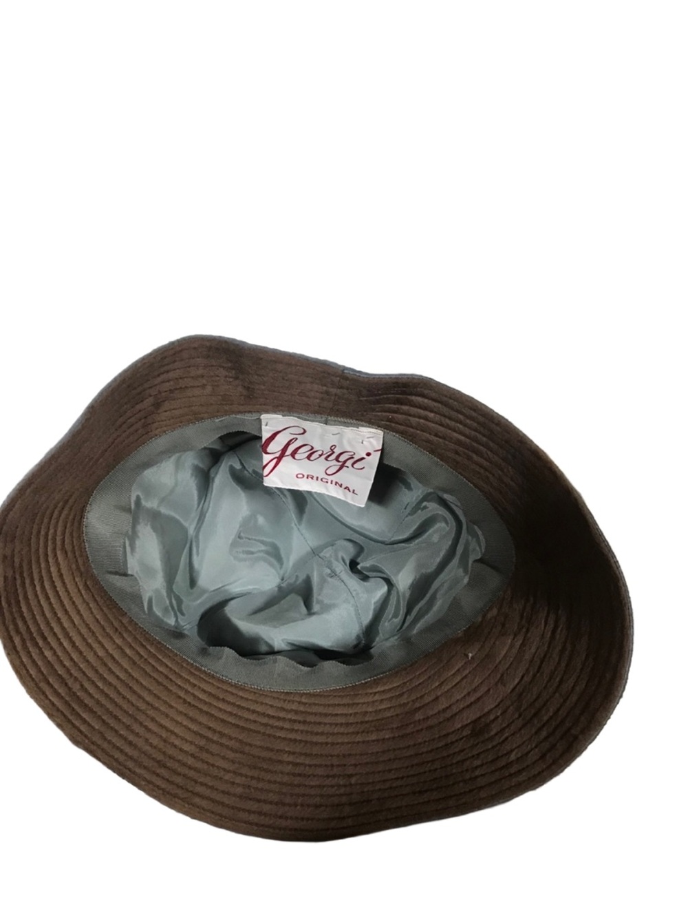 VINTAGE GEORGI ORIGINAL GRAY & BROWN VELOUR MODIFIED FEDORA FELT HAT - Picture 8 of 10